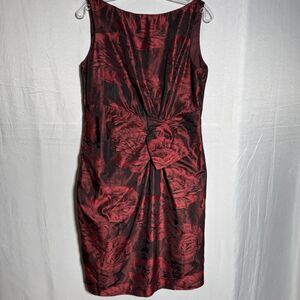 Anne Klein Red Floral Dress Sleeveless Sheath Knee Length Size 14 Cocktail Party